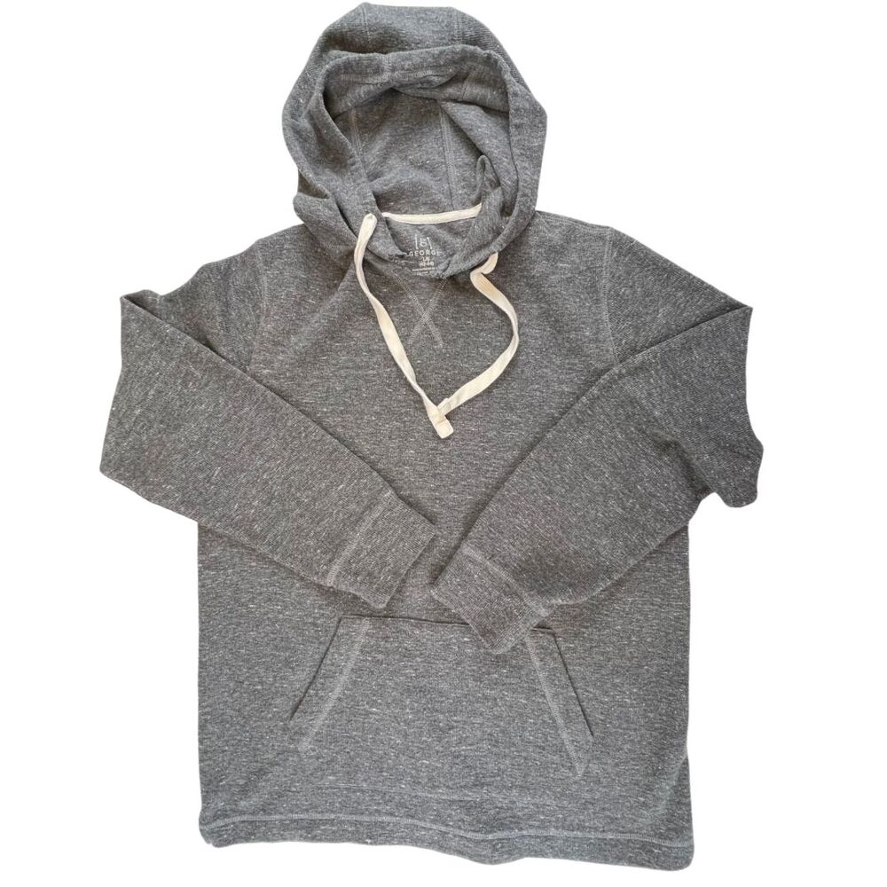 George Hoodie Large Heather Gray Drawstring Pullover Soft Cozy Casual Jumper